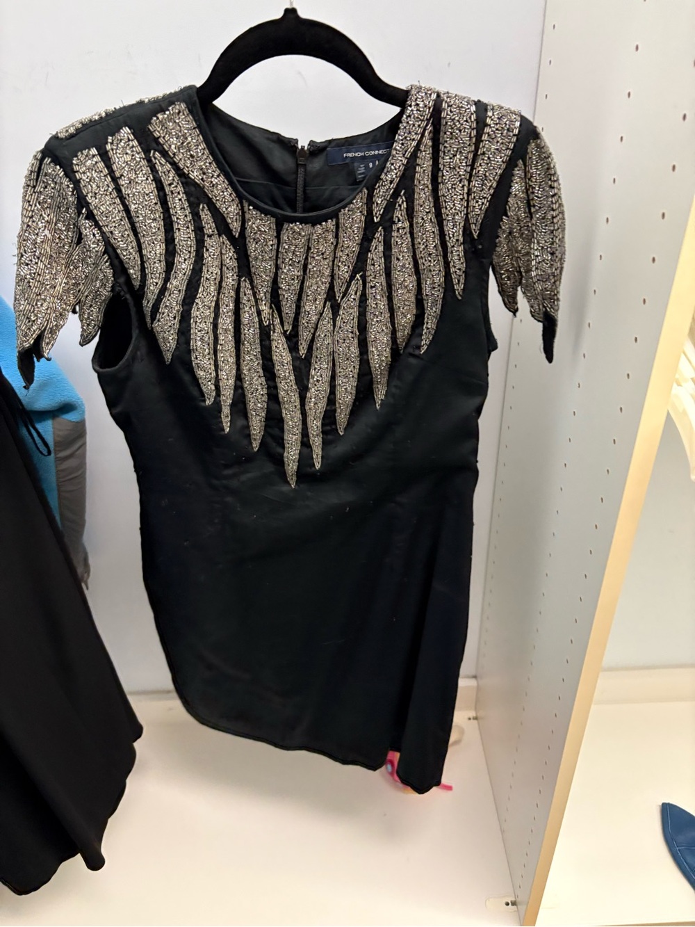 French Connection Black Mini Dress with Silver Beading